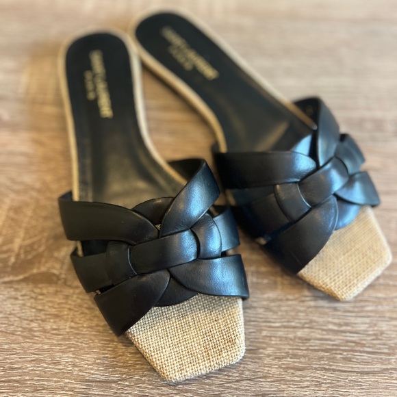 Saint Laurent Tribute Sandals sz 36.5 - black with raffia - Picture 2 of 6